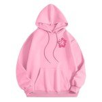 WJDNHKYD Preppy T Shirts, Pink Graphic Hoodie For Women 2024 Cute Preppy Sweatshirt Long Sleeve Drawstring Pullover Tops With Pockets