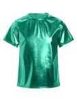 Hansber Kids Boys Girls Shiny Metallic T-Shirts Round Neck Short Sleeve Dance Tops Stage Performance Costume Green 7-8