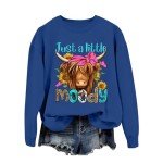 Christmas Shirts for Women Western Shirts for Women Ugly Sweater Just A Little Moody Cow Sweatshirts Bow Cow Graphic Casual Crewneck Tops