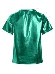 Hansber Kids Boys Girls Shiny Metallic T-Shirts Round Neck Short Sleeve Dance Tops Stage Performance Costume Green 7-8