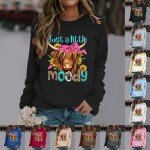 Christmas Shirts for Women Western Shirts for Women Ugly Sweater Just A Little Moody Cow Sweatshirts Bow Cow Graphic Casual Crewneck Tops
