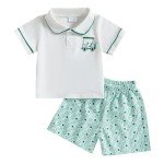 Endorothii Toddler Baby Boy Pique Polo Shirts Shorts Outfit 3 6 12 18 Months 2T 3T Boys Clothes Summer Clothing Set (Golf White Shirt&Green Shorts, 12-18 Months)