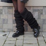 Christmas Ornaments Womens Wool Knit Knee Leg Warmers Y2K Kawaii Thigh High Calf Boot Cuffs Winter Goth Stacked Crochet Loose Tube Long Stocking(Black,One Size)