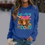 Christmas Shirts for Women Western Shirts for Women Ugly Sweater Just A Little Moody Cow Sweatshirts Bow Cow Graphic Casual Crewneck Tops