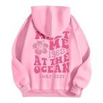 WJDNHKYD Preppy T Shirts, Pink Graphic Hoodie For Women 2024 Cute Preppy Sweatshirt Long Sleeve Drawstring Pullover Tops With Pockets