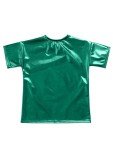 Hansber Kids Boys Girls Shiny Metallic T-Shirts Round Neck Short Sleeve Dance Tops Stage Performance Costume Green 7-8