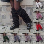 Christmas Ornaments Womens Wool Knit Knee Leg Warmers Y2K Kawaii Thigh High Calf Boot Cuffs Winter Goth Stacked Crochet Loose Tube Long Stocking(Black,One Size)