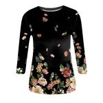 3/4 Length Sleeve Womens Tops 3/4 Sleeve Tops for Women Womens 3/4 Sleeve Tops and Blouses Dressy Casual Floral Print Crewneck Tshirt Tunic Tops Loose Shirts Graphic Tees Black 5X-Large