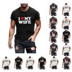 Gifts for Men Valentines Day, Valentines Shirt, I Iove My Wife Shirts Mens Valentines Day Shirt Short Sleeve Crewneck Shirts Slim Fit T-Shirt Funny Letter Print Shirt