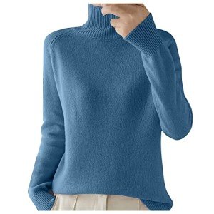 TAIAOJING Sweaters for Women Base Layer Shirt Tops Turtleneck Long Sleeve Travel Hiking Tee T Shirt Pullover Sweater Gifts for 14 Year Old Girl (Blue,XL)