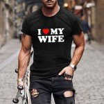 Gifts for Men Valentines Day, Valentines Shirt, I Iove My Wife Shirts Mens Valentines Day Shirt Short Sleeve Crewneck Shirts Slim Fit T-Shirt Funny Letter Print Shirt