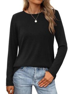 Black Shirts for Women Plus Size Tops Long Sleeve Basic Tshirts Office XXL