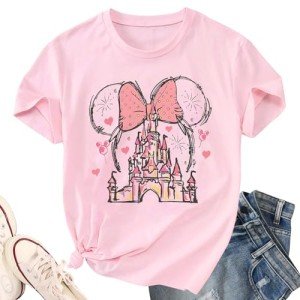 Magical Shirt for Women Castle Graphic Tee Magic Kingdom T Shirt Cute Holiday Vacation Shirt Short Sleeve Casual Tops(Small, Pink)
