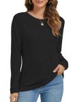 Black Shirts for Women Plus Size Tops Long Sleeve Basic Tshirts Office XXL