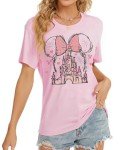 Magical Shirt for Women Castle Graphic Tee Magic Kingdom T Shirt Cute Holiday Vacation Shirt Short Sleeve Casual Tops(Small, Pink)