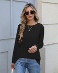 Black Shirts for Women Plus Size Tops Long Sleeve Basic Tshirts Office XXL