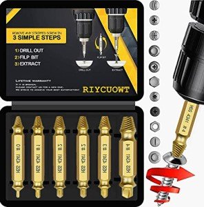 Gifts for Men, 6Pcs Titanium Damaged Screw Extractor Set - Remover for Stripped Head Screws Nuts & Bolts Drill Bit Tools for Easy Removal of Rusty & Broken Hardware High Speed Steel Superb Gift (Gold)
