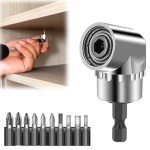 2025 New 105 Degree Right Angle Drill Adapter, Corner Tool Screw Hub with Multi-function Bend Screwdriver Bit, 1/4" Hex Shank Driver Angle Drill Attachment for Household Work (Short)