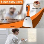 Matework 4 Inches Spackle Knife Tools, Putty Knife Scraper, Ergonomic Grip Tapping Knife with Hammer End for Drywall Work