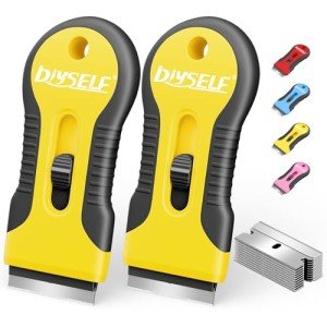 DIYSELF 2 Pack Razor Blade Scraper, Includes 10 PCS Additional Razor Blades, Streamlined Razor Scraper, Razor Blade Scraper Tool for Cooktop, Kitchen, Oven, Compact Glass Scraper for Paint, Sticker