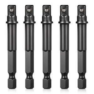 1/4 Impact Socket Adapter Set, 5PCS Black Drill Socket Adapter 1/4 to 1/4 Drive Adapter Kit for Impact Driver Automotive DIY Extension Socket Driver Bits Handle Nut Driver and Drills(1/4 Square Tip)