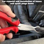 LEONTOOL 8 Inch Hose Grip Pliers Offset Spark Plug Boot Removal Pliers Serrated Jaws Hose Ring Pliers Ring Nose Pliers Circle Pliers O-Shape Plier Cable Clamp Removal Tool for Auto Vehicle Maintenance