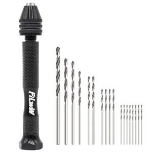 FiLwW Pin Vise Hand Drill, 18 Pieces Hand Drill Bits Set, Manual Craft Drill Sharp HSS Micro Mini Twist Drill Bits Set, Small Rotary Tools for Wood, Plastic, Miniature