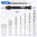 FiLwW Pin Vise Hand Drill, 18 Pieces Hand Drill Bits Set, Manual Craft Drill Sharp HSS Micro Mini Twist Drill Bits Set, Small Rotary Tools for Wood, Plastic, Miniature