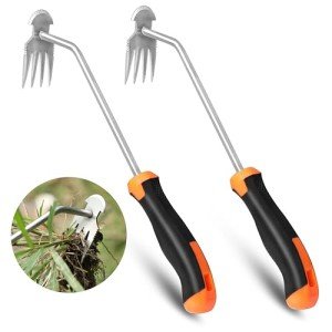 EcoNour 2-Pack Weed Puller Tool | Durable Stainless Steel with Ergonomic Soft-Grip Handle | 4-Tine Dual-Purpose Design for Weed Removal | Suitable for Digging and Versatile Gardening Tasks