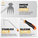 EcoNour 2-Pack Weed Puller Tool | Durable Stainless Steel with Ergonomic Soft-Grip Handle | 4-Tine Dual-Purpose Design for Weed Removal | Suitable for Digging and Versatile Gardening Tasks