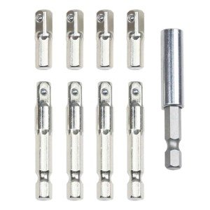 MORETOPGOOD 9PCS 1/4 Hex to 1/4 Socket Adapter Set, Impact Driver Power Tool Replacement Part Adapter for Drill Driver Socket Driver Electric and Pneumatic Drill, Automotive DIY