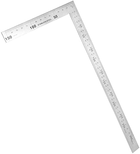 Auniwaig Right Angle Ruler 150 x 300mm Metric Stainless Steel Scale L Shape 90 Degree Square Layout Measuring Tool for Carpenter Engineer 1 pcs