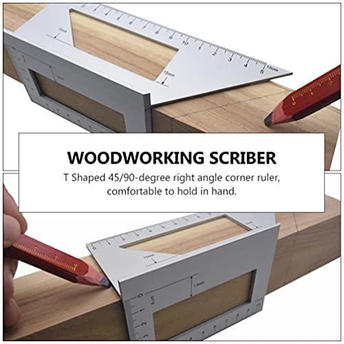 Healifty T Square Ruler Saddle Layout Square Gauge Woodworking Scribing Ruler 3D Mitre Angle 45/90 Degree Square Measuring Template Tool Aluminum Alloy Ruler for Carpenter T Square