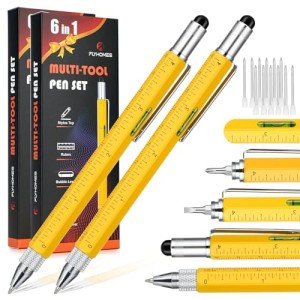 FLYHOMES Multitool Pen, 6 in 1 Multi tool Pen Set, Cool Gadgets for Men, Tools for Men, EDC, Birthday Gifts, Valentine Gifts for Men, Unique Tech Gifts for Men Who Have Everything (2PCS)