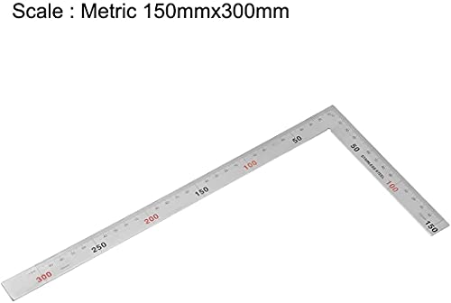 Auniwaig Right Angle Ruler 150 x 300mm Metric Stainless Steel Scale L Shape 90 Degree Square Layout Measuring Tool for Carpenter Engineer 1 pcs
