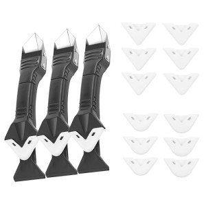 Caulking Tool 3 in 1 Silicone Caulking Grout Removal Tool,12 Exchange Silicone Pads, for Bathroom,Kitchen,Floor,Window,Sink Joint,Frames Seal