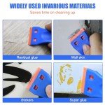 4 Pcs Plastic Razor Blade Scraper and 120 Pcs Blades, Remove Label Decal Tool,Forwithout Scratches Plastic Razor Blade Scraper, Adhesive Remover for Kitchen Appliances,Stickers and Paints on Window