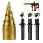 Firewood Log Splitter, Easy Log Splitting Drill Bits Heavy Duty Electric Drills Screw Cone Driver Tools Split Wood with 3 Screw for Hand Drill Stick Hex+Square+Round(32mm/1.26inch),Glod