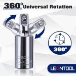 LEONTOOL 3Pcs Universal Joint Socket Set 1/4" 3/8" 1/2" Drive Swivel Socket Set Impact Universal Joint Socket Adapter Set, CR-V Steel, 360 Degree Rotation, for Automobile and Wrench Socket Maintenance