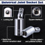 LEONTOOL 3Pcs Universal Joint Socket Set 1/4" 3/8" 1/2" Drive Swivel Socket Set Impact Universal Joint Socket Adapter Set, CR-V Steel, 360 Degree Rotation, for Automobile and Wrench Socket Maintenance