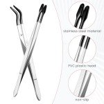 Gjinxi 2 Pieces Tweezers with Rubber Tips, Bent and Straight Flat Tip Tweezers PVC Coated Precision Tweezers Set for Crafting Beads Jewelry Stamps Industrial Electronic Tweezers Tools