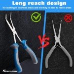 SPEEDWOX Long Reach Bent Needle Nose Pliers with Smooth Jaw Extra Long Nose Precision Wire Looping Pliers Needle Remover Pliers for Hard to Reach Narrow Spaces Jewelry Making Tools Fishing Tools