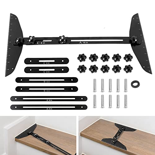 BEAMNOVA Stair Treads Gauge Template Tool,11-60 inch Length Black Adjustable Measuring with Scale Stair Tool for Stairs, Risers, Shelf and Cutting Drywall, Many Types of Layout Projects