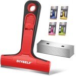 DIYSELF 1 Pack Razor Blade Scraper, Razor Scraper for Cleaning Stove Top, Cooktop, Oven, Glass Scraper, Paint Scraper, Scraper Tool Kitchen, Window Scraper with 10 Extra 4-Inch Razor Blade