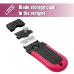 Bates- Razor Blade Scraper, Pink, Locking Razor Scraper Set with 10 Extra Stainless Steel Blades, Window Scraper, Scraper Tool, Glass Scraper, Scraper Blades, Paint Scraper Blade Scraper for Cleaning