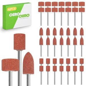 CeroDimo 42 Pcs Sanding and Grinding Drill Bit Set, 1/8" Shank Rotary Tool Attachments, Diamond and Aluminium Oxide for Metal, Stone, Ceramic, Glass Polishing, Carving, Rust Removal