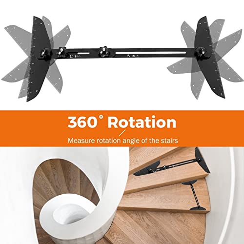 BEAMNOVA Stair Treads Gauge Template Tool,11-60 inch Length Black Adjustable Measuring with Scale Stair Tool for Stairs, Risers, Shelf and Cutting Drywall, Many Types of Layout Projects