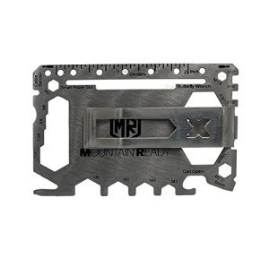 Mountain Ready Multitool Card - 21 Function Credit Card Sized Tool Card with Removable Money Clip Attachment (Silver)