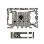 Mountain Ready Multitool Card - 21 Function Credit Card Sized Tool Card with Removable Money Clip Attachment (Silver)