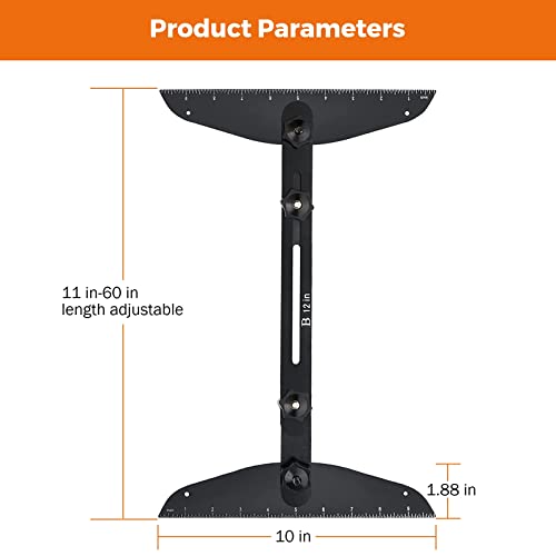 BEAMNOVA Stair Treads Gauge Template Tool,11-60 inch Length Black Adjustable Measuring with Scale Stair Tool for Stairs, Risers, Shelf and Cutting Drywall, Many Types of Layout Projects